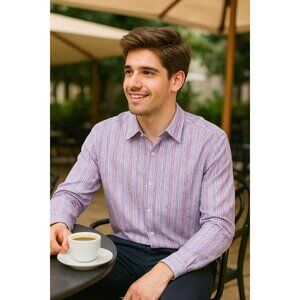 Bugatchi Uomo Mens Purple Pastel Long Sleeve Button-Down Shirt Shaped Fit Large